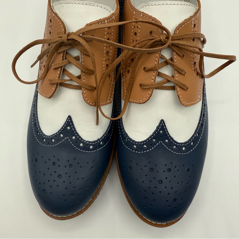 Girotti Wingtip Oxford #2219 Brogue Navy Tan White Leather Size 41 (8.5 US) - Picture 17 of 17